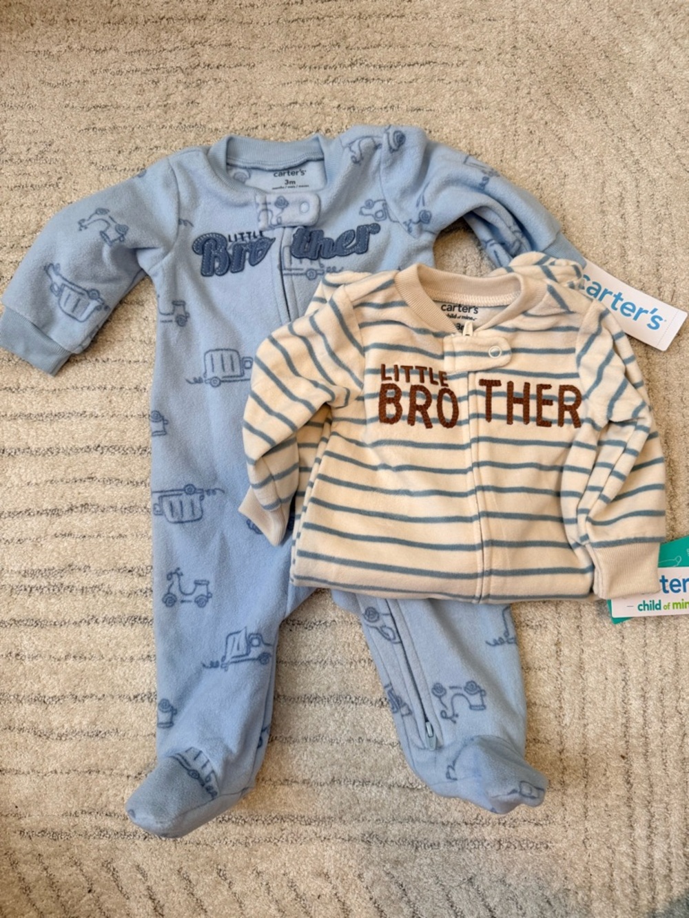 Carter's Blue and Cream 'Little Brother' Footed One-Piece with Striped Jacket